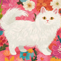White Persian Cat Floral Mural Wallpaper — Whimsical Garden Art Mural Wallpaper - room preview 02