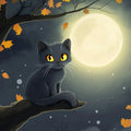 Black Cat and Autumn Moon Mural Wallpaper — Whimsical Night Scene Mural Wallpaper - room preview 02