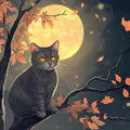 Moonlit Cat Mural Wallpaper — Autumn Night Illustration Mural Wallpaper - room preview 02