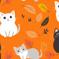Autumn Feline Whimsy Mural Wallpaper — Playful Cat Pattern Mural Wallpaper - room preview 02