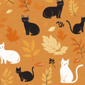 Autumn Feline Whimsy Mural Wallpaper — Playful Seasonal Design Mural Wallpaper - room preview 02