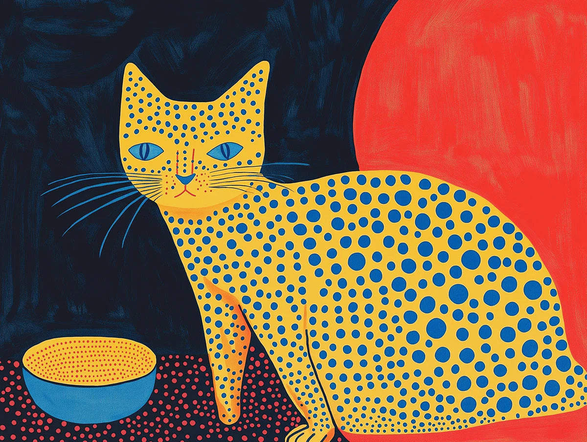 Polka Dot Cat Pop Art Mural Wallpaper — Vibrant Animal Decor Mural Wallpaper - room preview 02