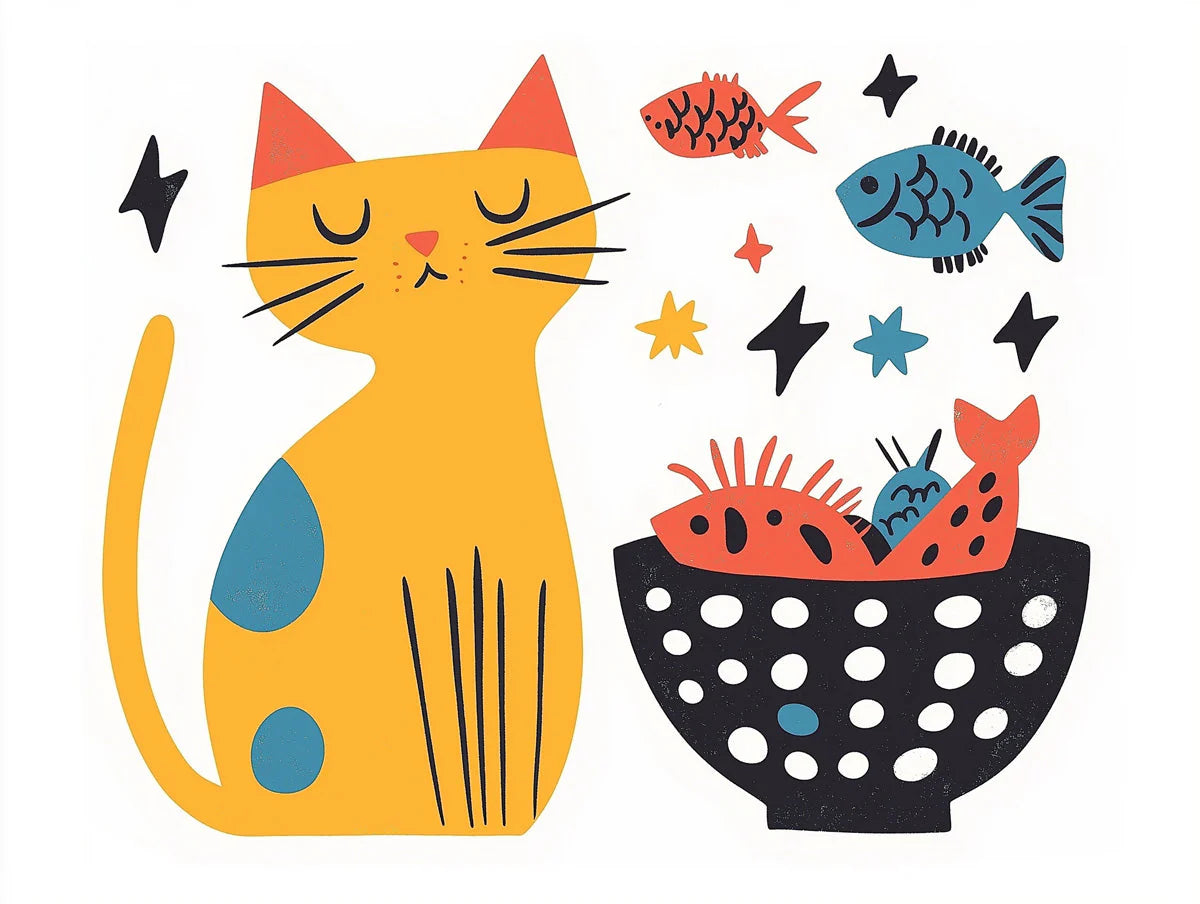 Playful Cat and Fish Pattern Mural Wallpaper — Whimsical Decor Mural Wallpaper - room preview 02