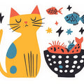 Playful Cat and Fish Pattern Mural Wallpaper — Whimsical Decor Mural Wallpaper - room preview 02