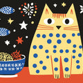 Polka Dot Cat Whimsical Mural Wallpaper — Playful Illustration Mural Wallpaper - room preview 02