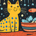 Starry Cat and Fish Mural Wallpaper — Whimsical Night Illustration Mural Wallpaper - room preview 02