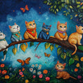 Cats on a Branch Mural Wallpaper — Whimsical Oil Painting Art Mural Wallpaper - room preview 02
