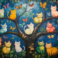 Feline Tree Mural Wallpaper — Whimsical Painted Garden Scene Mural Wallpaper - room preview 02