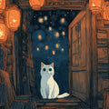 Lantern Night Cat Mural Wallpaper — Whimsical Storybook Scene Mural Wallpaper - room preview 02