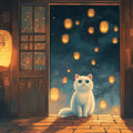 Lantern-Lit Cat Night Mural Wallpaper — Whimsical Night Scene Mural Wallpaper - room preview 02