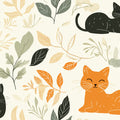 Playful Cats and Foliage Mural Wallpaper — Minimalist Nature Mural Wallpaper - room preview 02