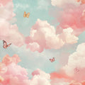 Dreamy Pastel Cloud and Butterfly Mural Wallpaper - room preview 02