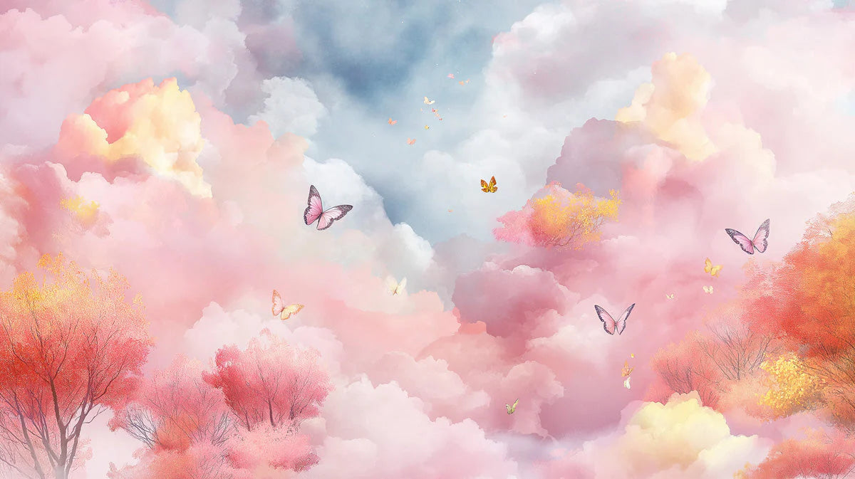 Dreamy Pastel Sky and Butterfly Mural Wallpaper - room preview 02