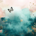 Watercolor Cloud and Butterfly Mural Wallpaper — Ethereal Teal Mural Wallpaper - room preview 02