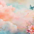 Watercolor Cloud and Butterfly Mural Wallpaper — Dreamy Pastel Mural Wallpaper - room preview 02