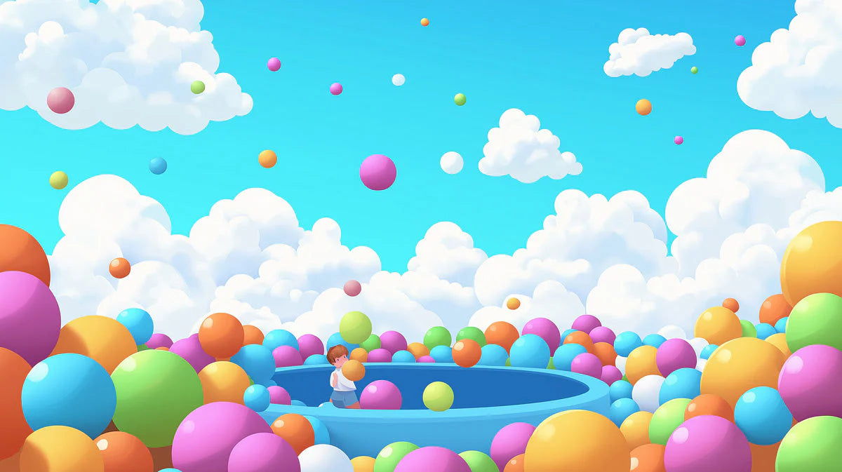 Floating Ball Pit Sky Mural Wallpaper — Whimsical Kids Illustration Mural Wallpaper - room preview 02