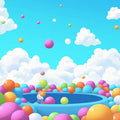 Floating Ball Pit Sky Mural Wallpaper — Whimsical Kids Illustration Mural Wallpaper - room preview 02