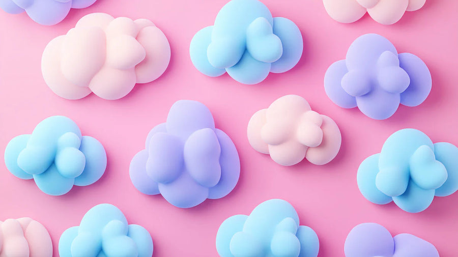 Cloud Wallpaper Mural – Sky Wall Mural – 3D Sculptural Cloud — Soft Pastel Pink and Blue printable artwork
