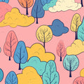 Whimsical Forest Mural Wallpaper in Pastel Palette Mural Wallpaper - room preview 02