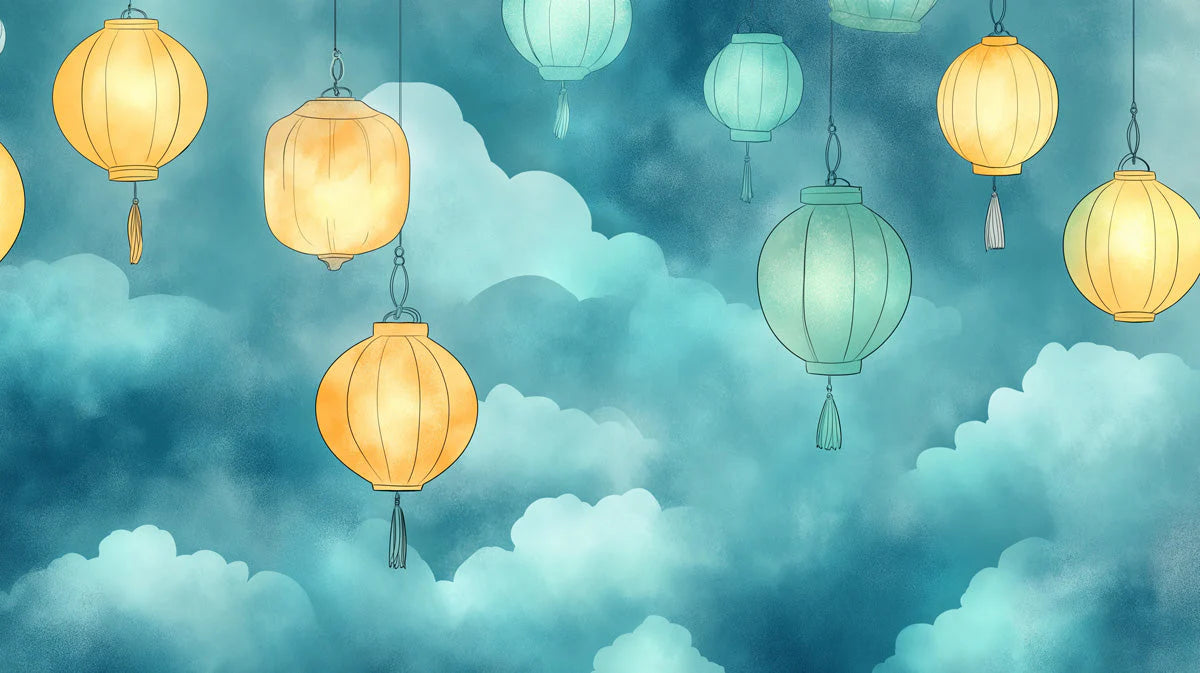 Floating Lanterns Sky Mural Wallpaper — Dreamy Artistic Decor Mural Wallpaper - room preview 02
