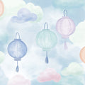 Floating Pastel Lanterns Mural Wallpaper — Whimsical Sky Design Mural Wallpaper - room preview 02