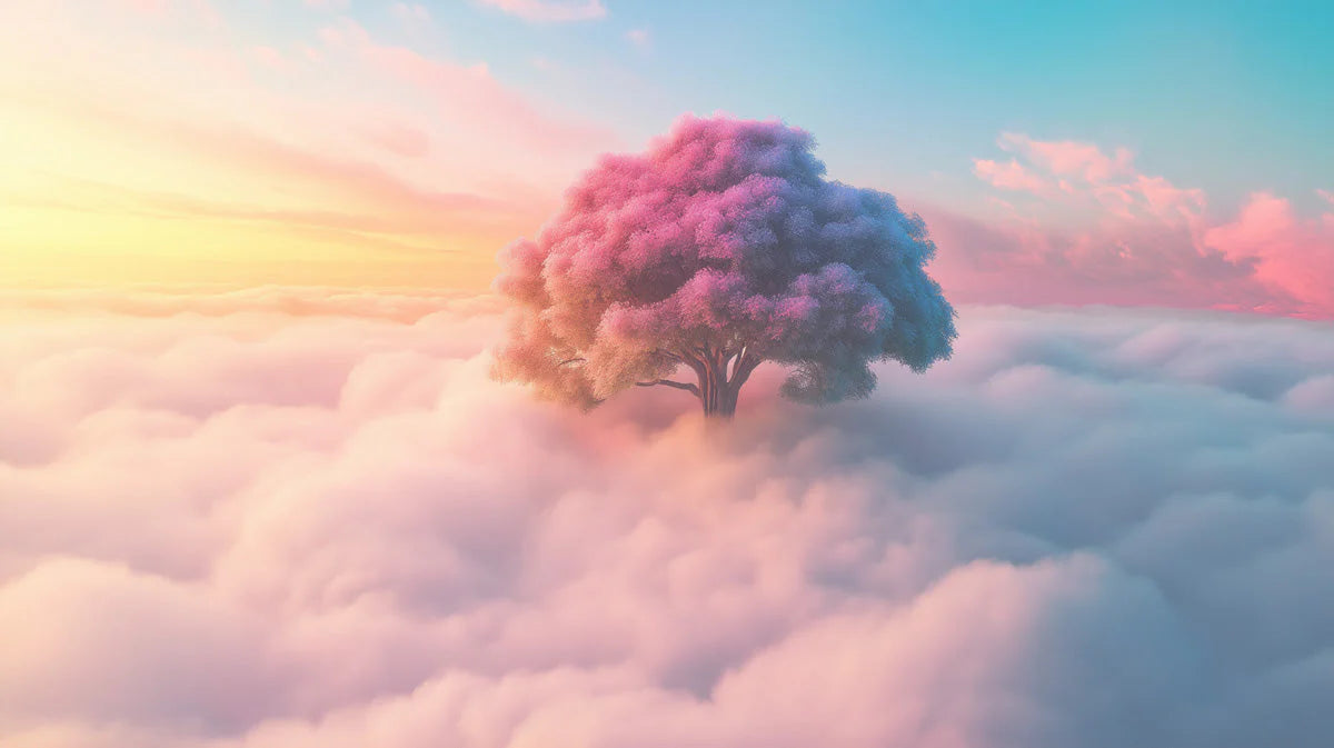 Ethereal Sunset Tree Mural Wallpaper — Dreamy Cloud Horizon Mural Wallpaper - room preview 02