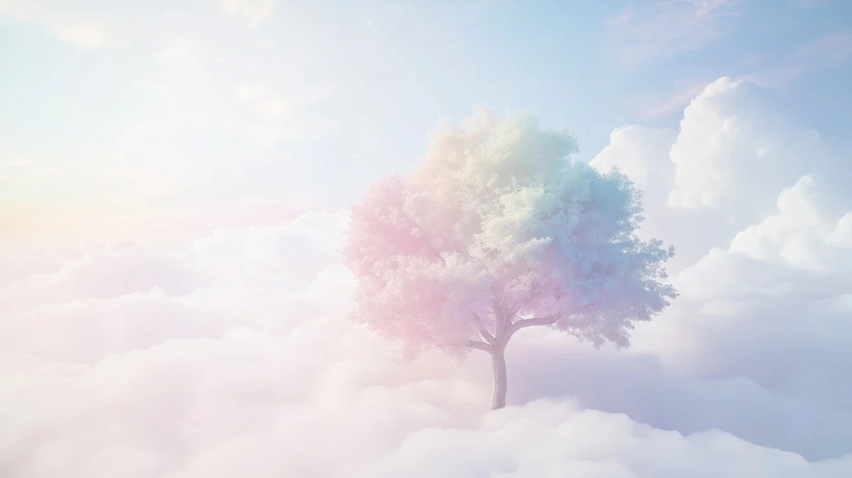 Ethereal Cloud Tree Mural Wallpaper — Dreamy Pastel Landscape Mural Wallpaper - room preview 02