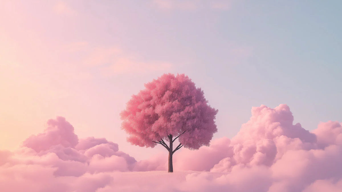 Dreamy Pink Tree Mural Wallpaper — Ethereal Sunset Cloud Design Mural Wallpaper - room preview 02