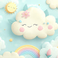 Smiling Cloud and Floral Sky Mural Wallpaper — Whimsical Decor Mural Wallpaper - room preview 02