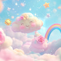 Dreamy Sky and Cloud Mural Wallpaper — Whimsical Fantasy Style Mural Wallpaper - room preview 02