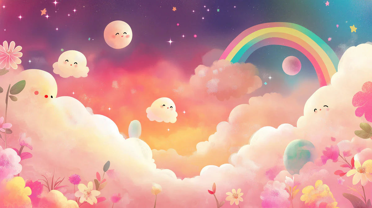 Dreamy Sky Rainbow and Clouds Mural Wallpaper — Whimsical Decor Mural Wallpaper - room preview 02