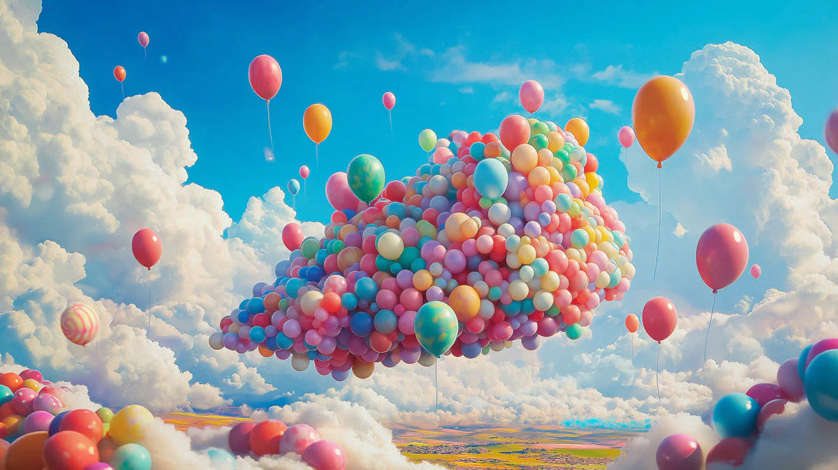 Floating Balloon Cluster Mural Wallpaper — Whimsical Sky Design Mural Wallpaper - room preview 02