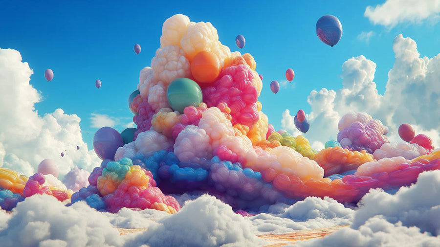 Cloud Wallpaper Mural – Sky Wall Mural – Balloon Cloud Fantasy — Whimsical Sky printable artwork