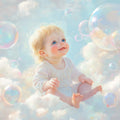 Dreamy Baby and Bubbles Mural Wallpaper —Soft Pastel Art Mural Wallpaper - room preview 02