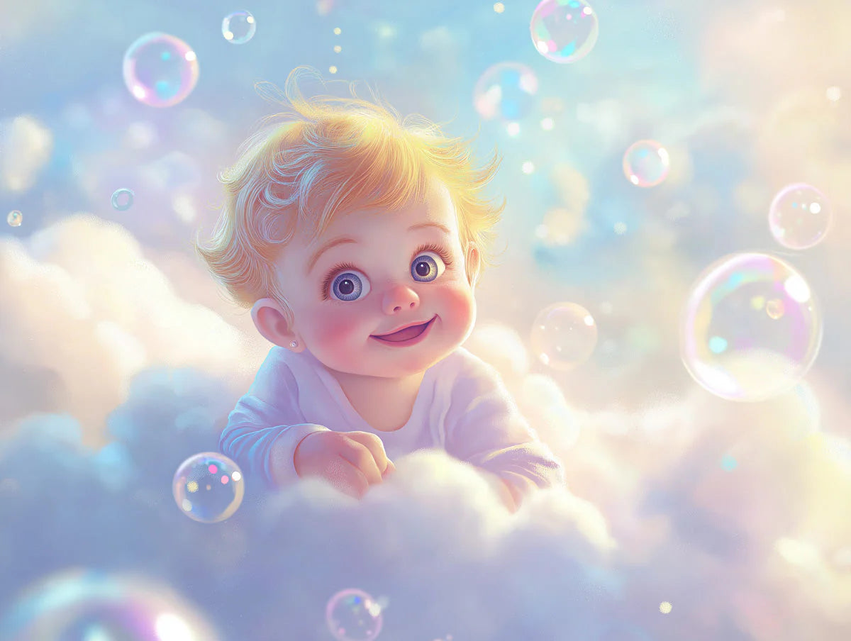 Floating Bubbles and Cherub Mural Wallpaper — Whimsical Nursery Mural Wallpaper - room preview 02