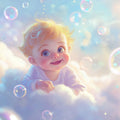 Floating Bubbles and Cherub Mural Wallpaper — Whimsical Nursery Mural Wallpaper - room preview 02