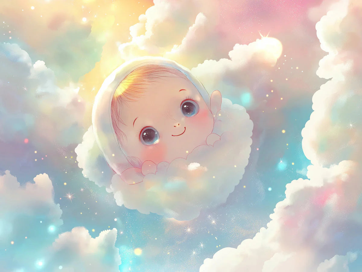 Dreamy Baby in Clouds Mural Wallpaper — Whimsical Nursery Decor Mural Wallpaper - room preview 02