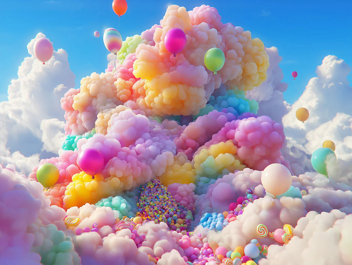 Floating Balloon Cloud Mural Wallpaper — Whimsical Dreamscape Mural Wallpaper - room preview 02