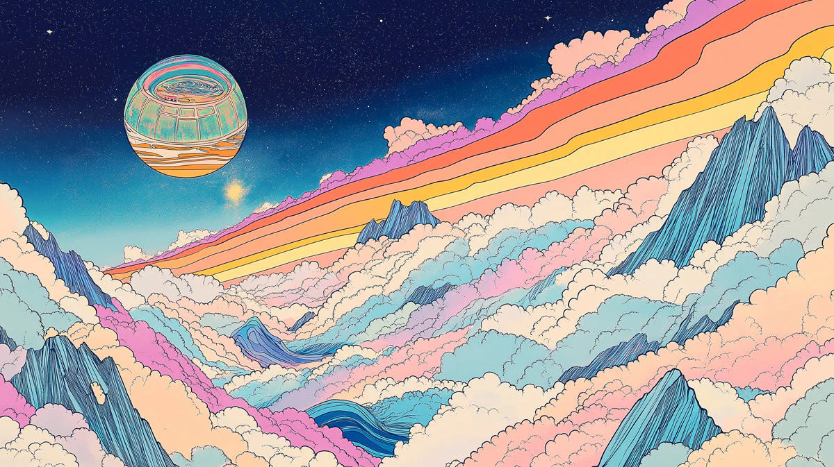Cosmic Horizon Mural Wallpaper — Dreamy Celestial Illustration Mural Wallpaper - room preview 02