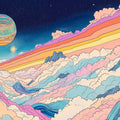Cosmic Horizon Mural Wallpaper — Dreamy Celestial Illustration Mural Wallpaper - room preview 02