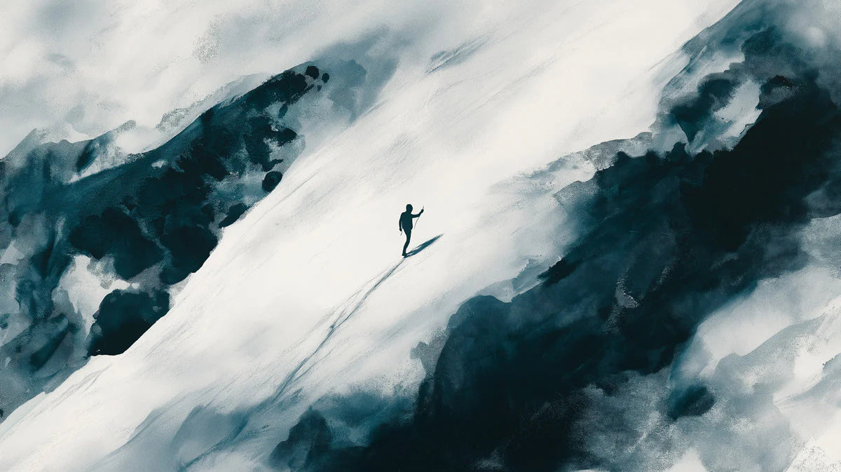 Solo Hiker Mountain Mural Wallpaper — Minimalist Ink Wash Design Mural Wallpaper - room preview 02