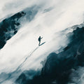 Solo Hiker Mountain Mural Wallpaper — Minimalist Ink Wash Design Mural Wallpaper - room preview 02