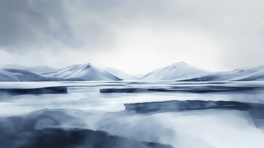 Papier peint mural paysage alpin brumeux — Papier peint mural horizon aquarelle frais printable artwork