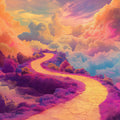 Dreamscape Horizon Mural Wallpaper — Vibrant Abstract Landscape Mural Wallpaper - room preview 02