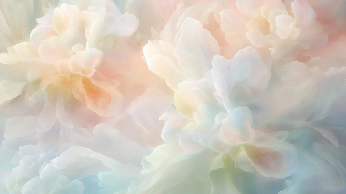 Ethereal Floral Bloom Mural Wallpaper — Soft Pastel Art Mural Wallpaper - room preview 02