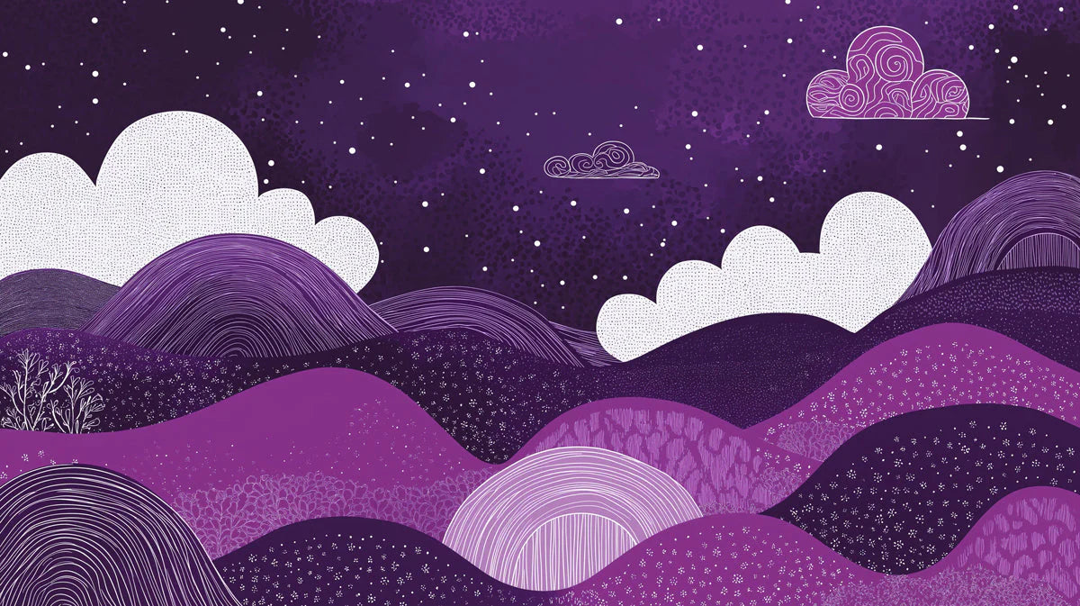 Celestial Nightscape Mural Wallpaper — Deep Plum and Lavender Mural Wallpaper - room preview 02