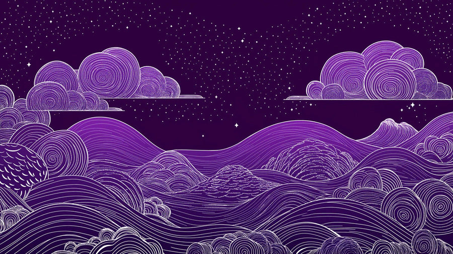 Celestial Wallpaper Mural – Stars & Moon Wall Mural – Celestial Swirls — Deep Plum Night Sky printable artwork