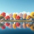 Autumn Lakeside Reflections Mural Wallpaper — Vibrant Scenic Design Mural Wallpaper - room preview 02
