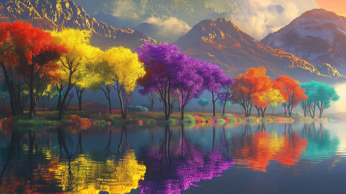 Vivid Autumn Forest Mural Wallpaper — Impressionistic Landscape Mural Wallpaper - room preview 02
