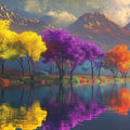 Vivid Autumn Forest Mural Wallpaper — Impressionistic Landscape Mural Wallpaper - room preview 02